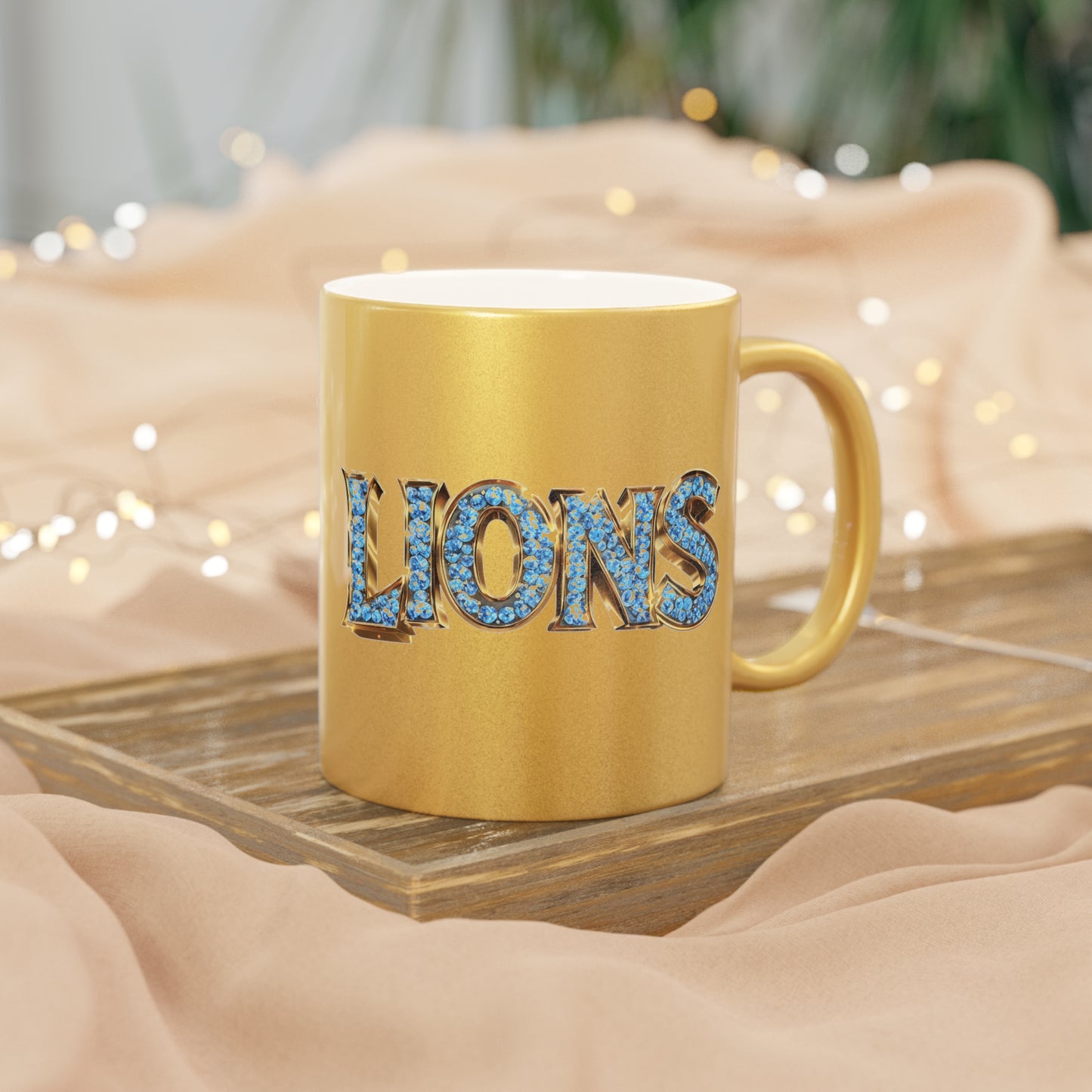 Metallic Mug — 'Willy' & Jewel-Style 'Lio' Silver/Gold Accent Ceramic Cup