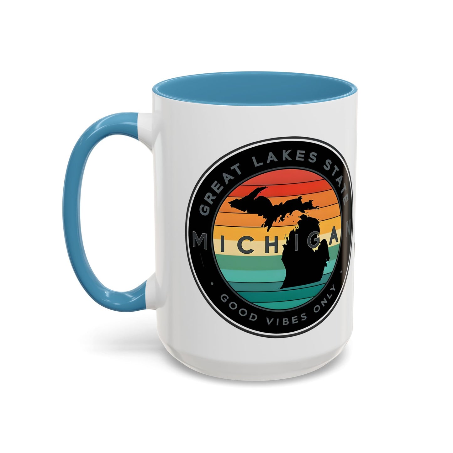 Michigan Accent Coffee Mug, Great Lakes State Cup, Personalized Gift for Michiganders, Camping, Boating, Good Vibes Only