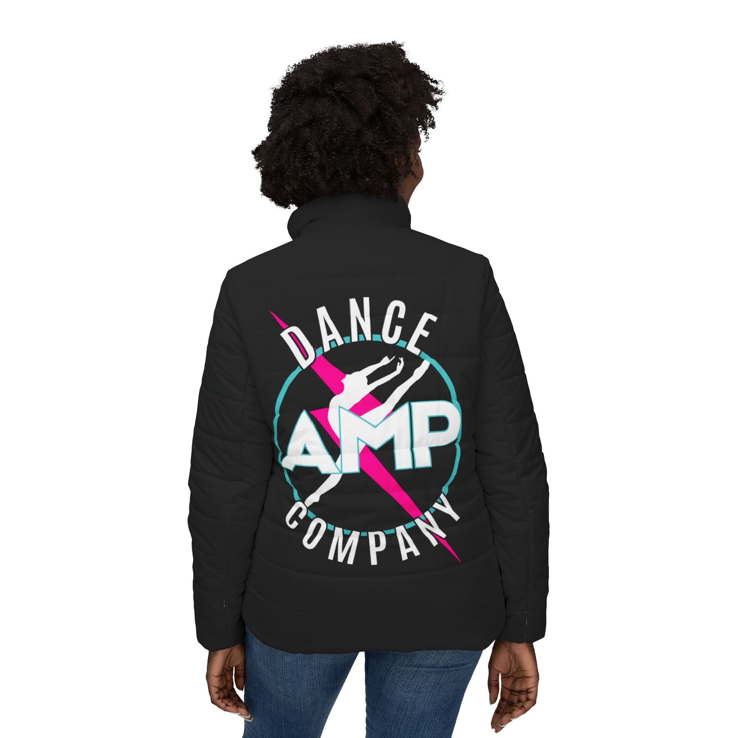 AMP Dance Logo Puffer Ladies Jacket, Custom Create Jacket For Your Dance Studio, Dance Mom, Personalized