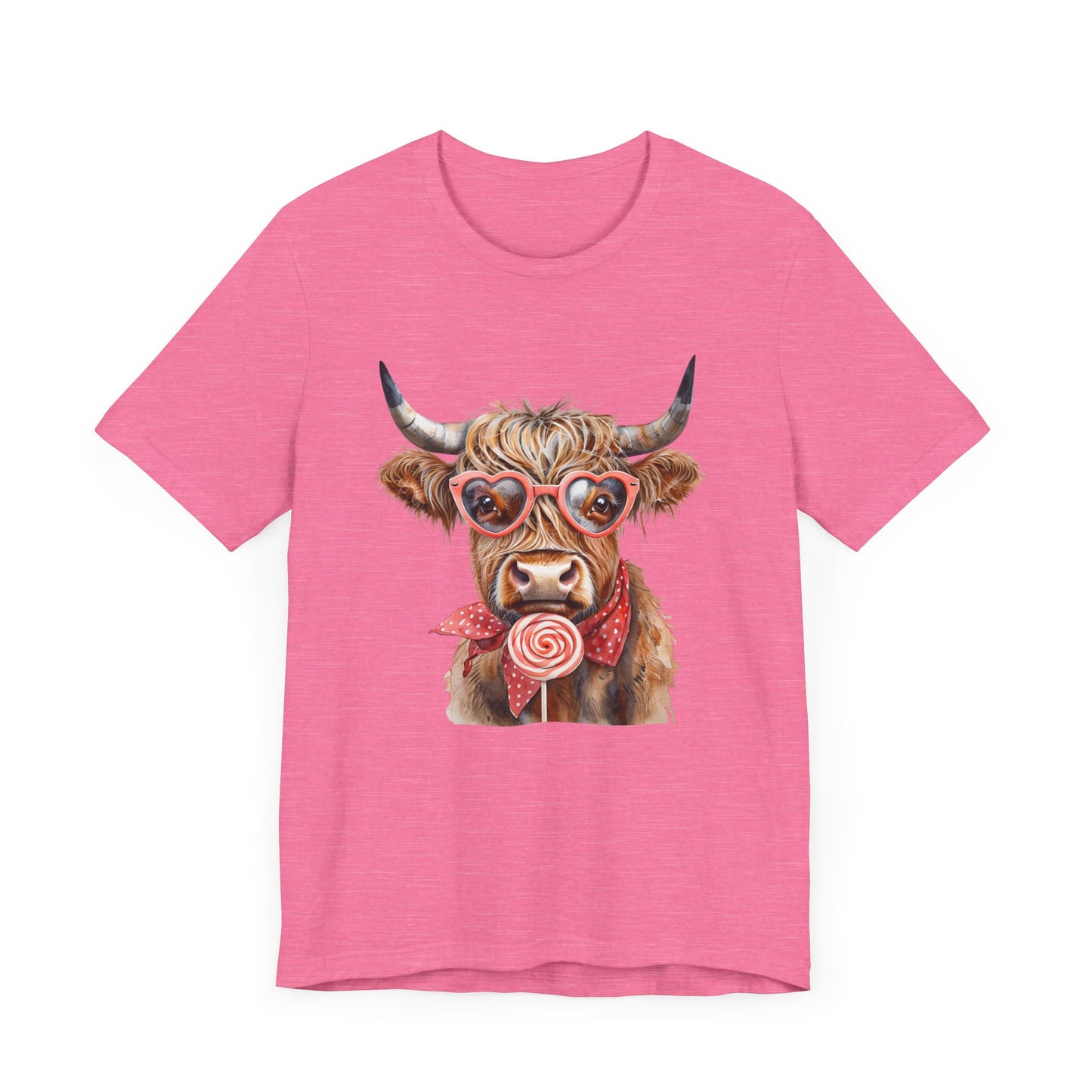 Highland Cow Valentine's Day Unisex Tee, Sucker, Sunglasses Lollipop Shirt, Funny Graphic T-Shirt, Gift for Her, Cow Lover Top
