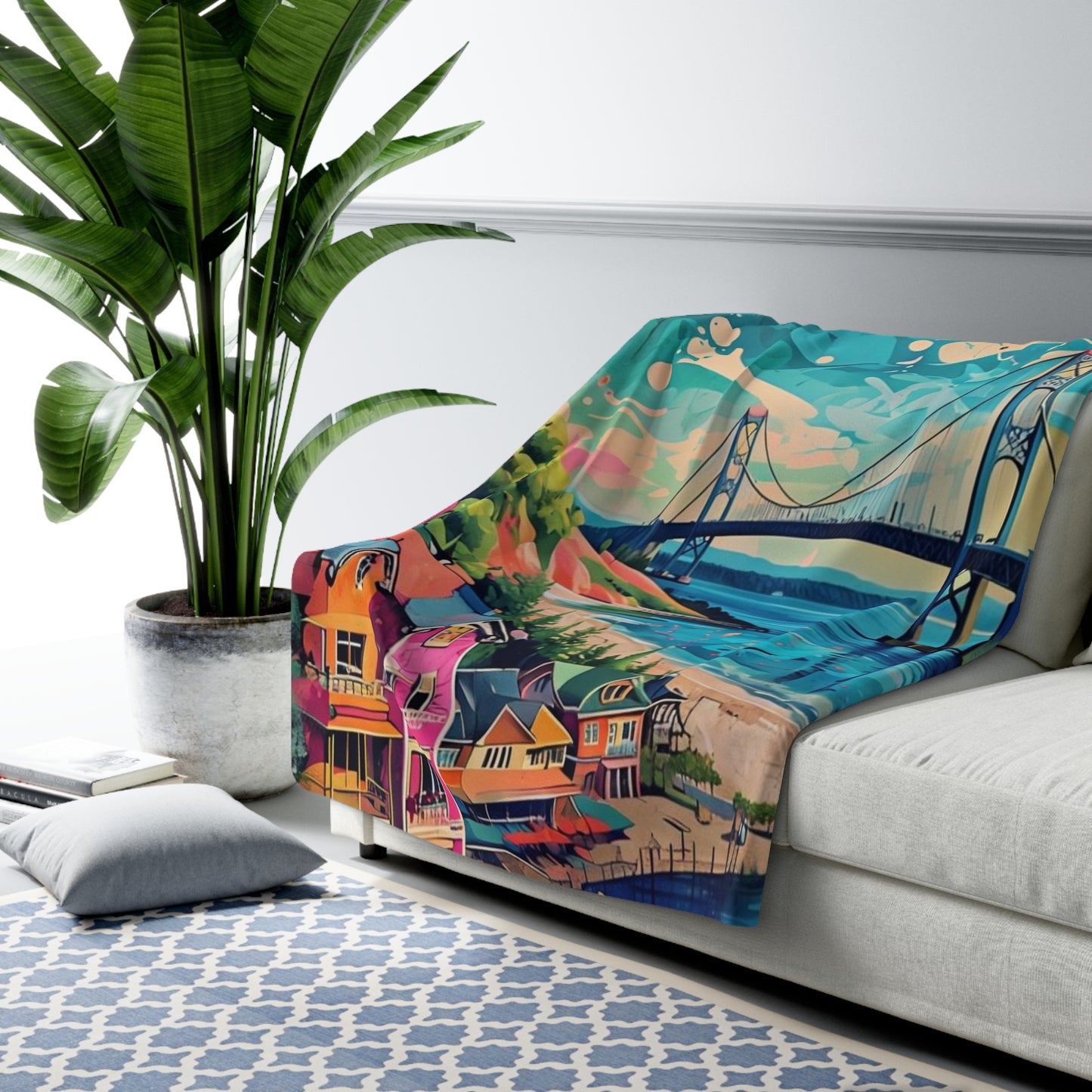 Sherpa Fleece Blanket, My Island By The Straits, Mackinac Island, Mackinac Bridge, Michigan - Cozy Home Decor, Travel Gift, Michigan