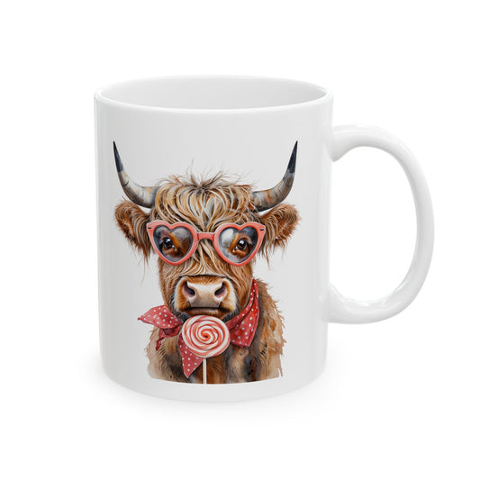 Highland Cow Ceramic Mug, Valentine's Gift, Personalized Coffee Cup, Custom Animal Lover Tea Mug, Cow Lover Kitchen Decor, Farmhouse Mug