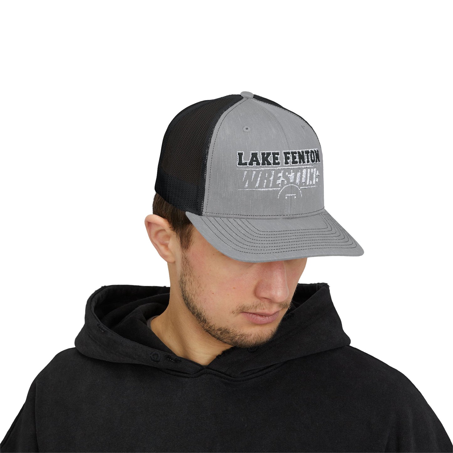 Lake Fenton Wrestling Mat Snapback Trucker Cap, Embroidered Design