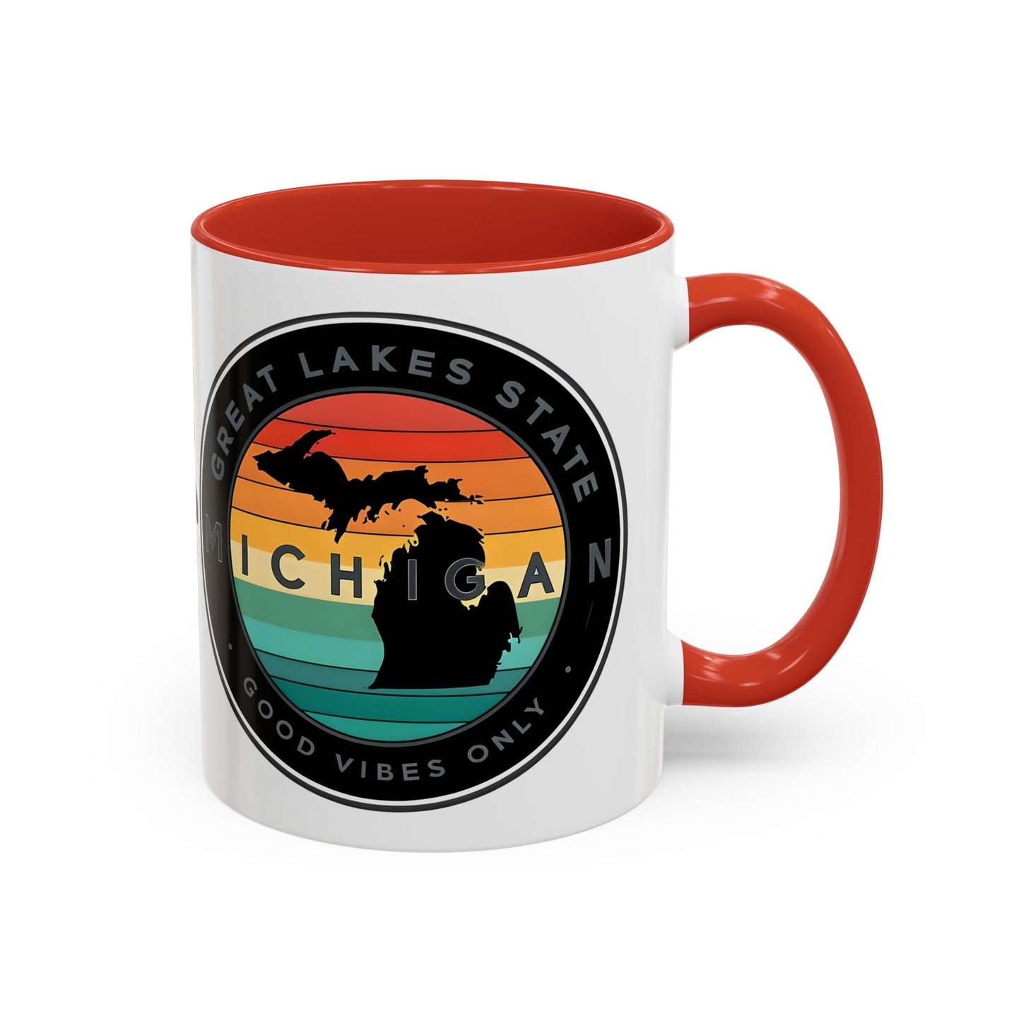 Michigan Accent Coffee Mug, Great Lakes State Cup, Personalized Gift for Michiganders, Camping, Boating, Good Vibes Only