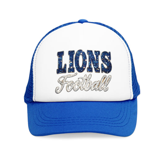 Faux Sequins Lions Football Mesh Cap, Sports Fan Snapback Hat, Team Spirit Accessories, Game Day Headwear, Sparkly Baseball Cap