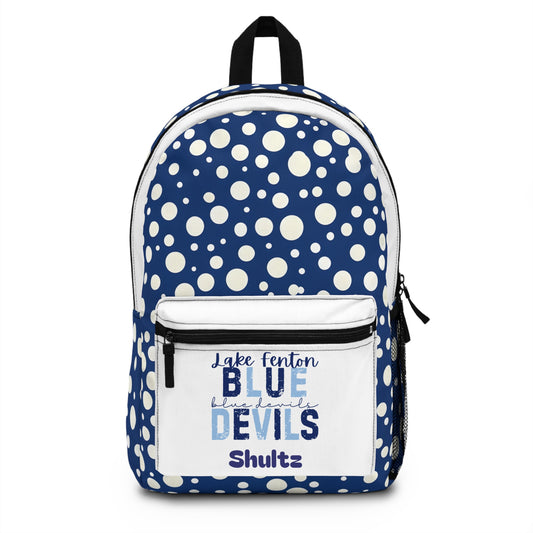 Personalized Backpack - Lake Fenton Blue Devils, Polka Dots - Back to School, Custom School Bag, Kids Backpack, School Supplies, Student