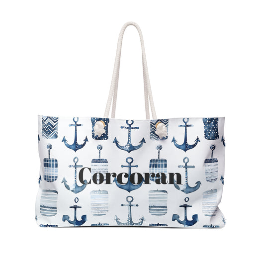 Weekender Bag - Nautical Anchor Personalized Custom Add Name, Mother's Day Gift, Vacation Tote, Boat Tote, Camping Tote, Cruise Tote