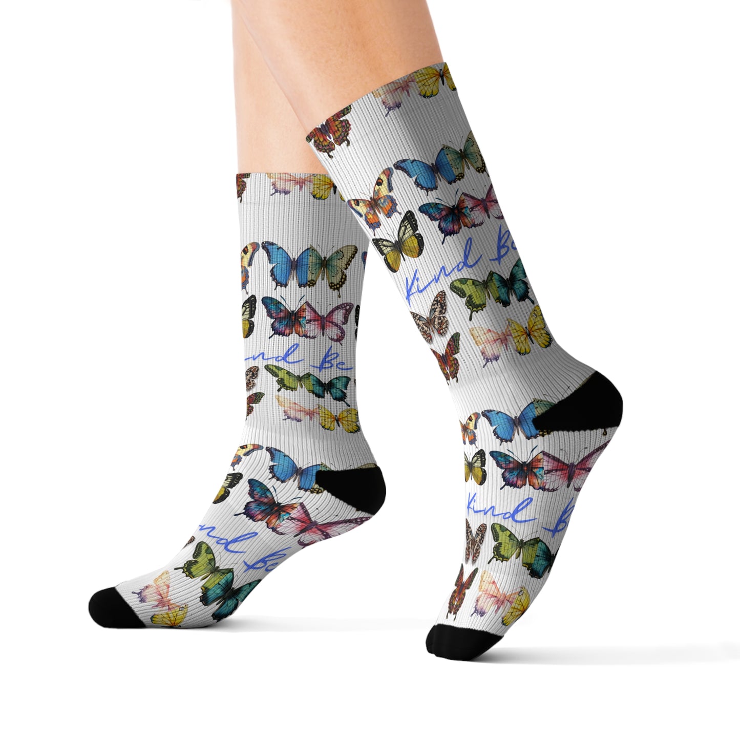 Sublimation Socks - Inspirational Be Kind Beautiful Butterfly Socks, Motivational Women's Gift, Cute Positive Saying Footwear, Empowering