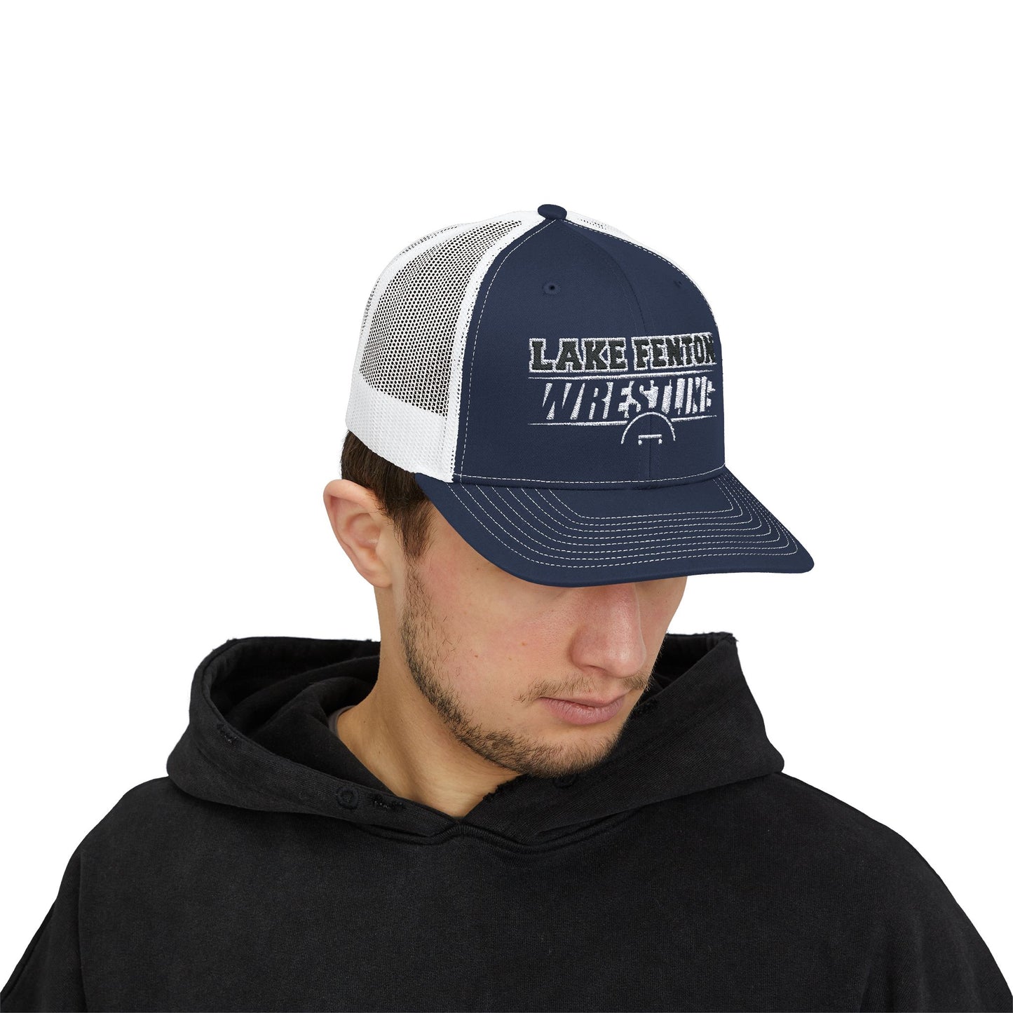 Lake Fenton Wrestling Mat Snapback Trucker Cap, Embroidered Design