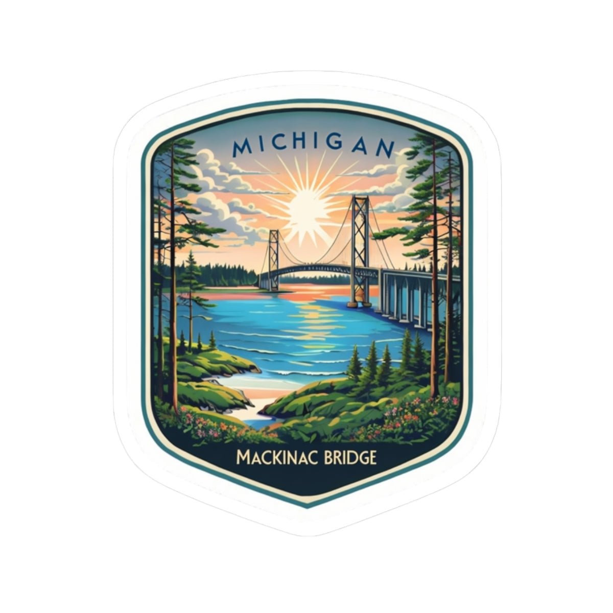Michigan Mackinac Bridge, Great Lakes, Mackinaw City, St Ignace Kiss-Cut Stickers, Pure Michigan, Notebook, Journal