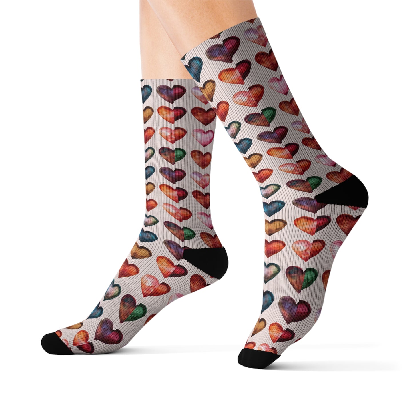 Colorful Ombre Heart Sublimation Socks Valentines, Valentine's Day Gift, Gift for Her, Heart Print Socks, Unique Socks, Colorful Gradient