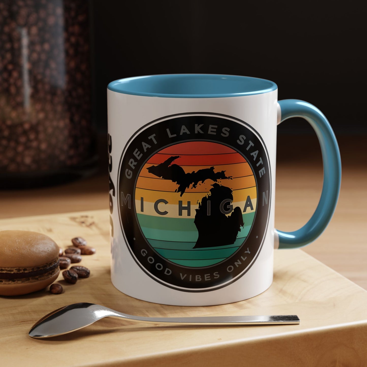 Michigan Accent Coffee Mug, Great Lakes State Cup, Personalized Gift for Michiganders, Camping, Boating, Good Vibes Only