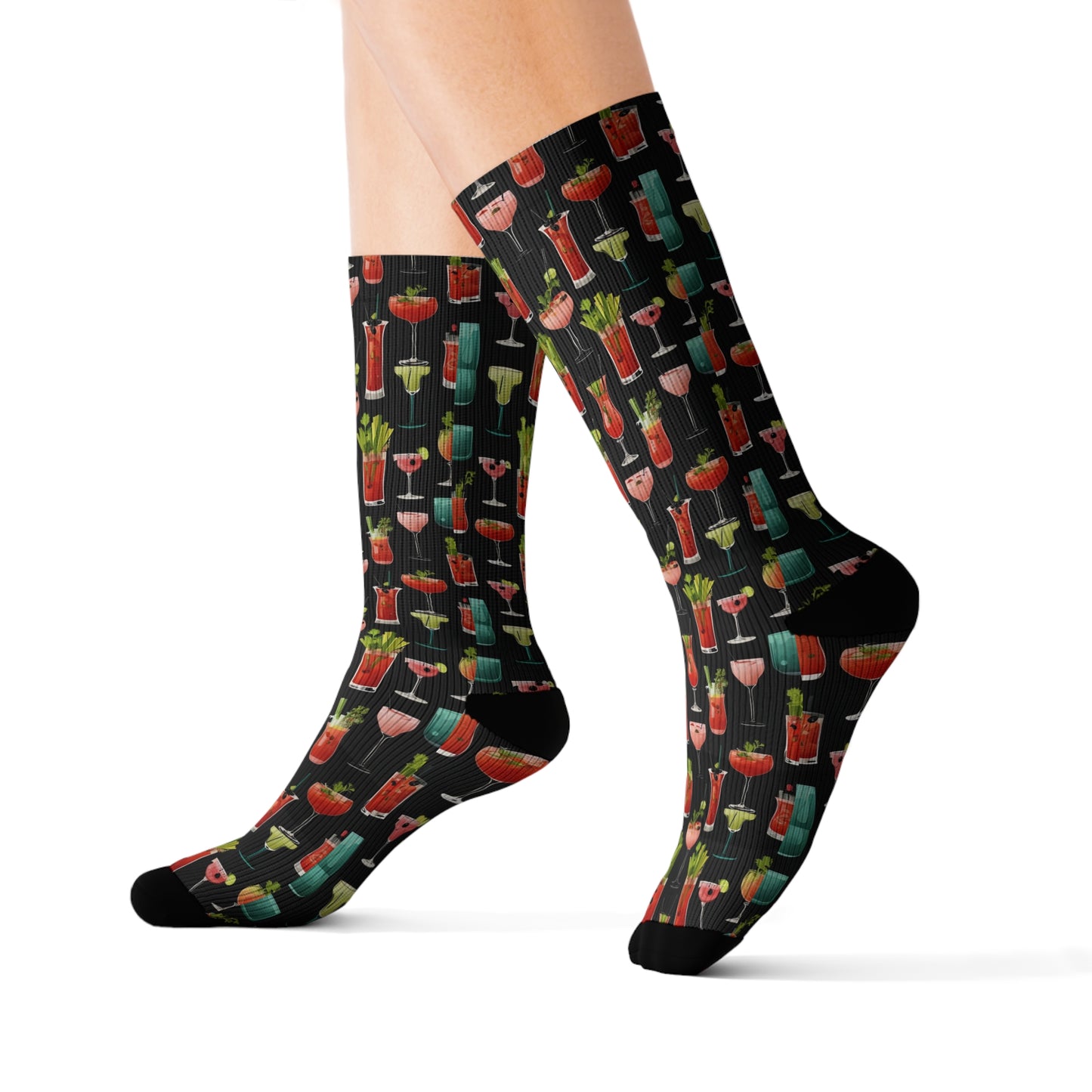Cocktails Cocktail Sublimation Socks, Sizes S M L, Fun Funny Socks, Stocking Stuffer, Teacher Gift, Bachelorette Gift, White Elephant Gift
