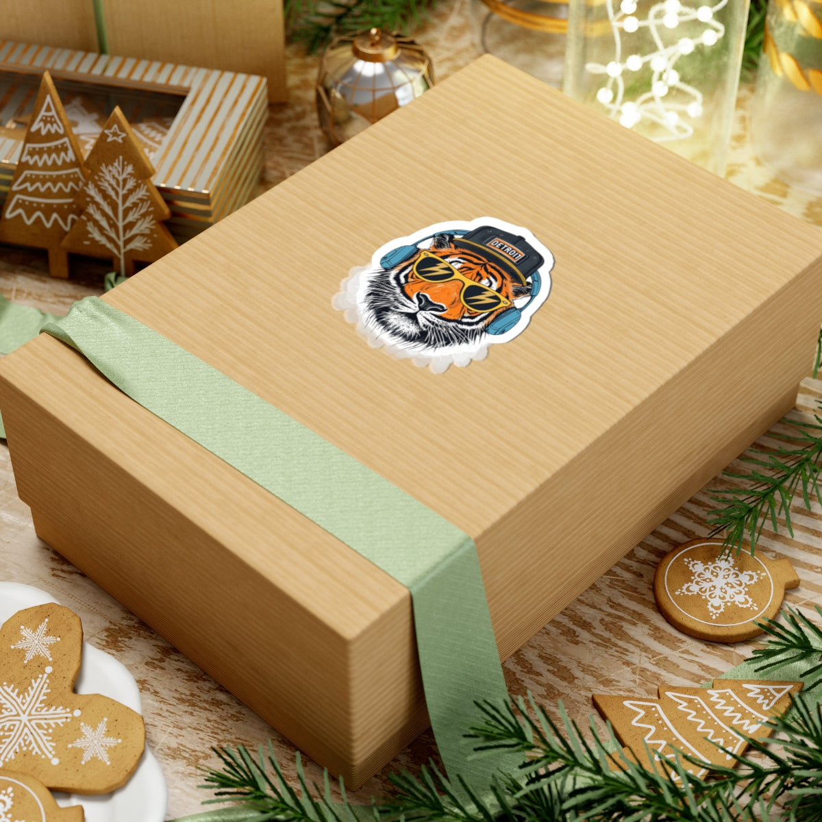 Detroit Tiger Head Sticker — Cool Sunglasses & Headphones Kiss-Cut Sticker