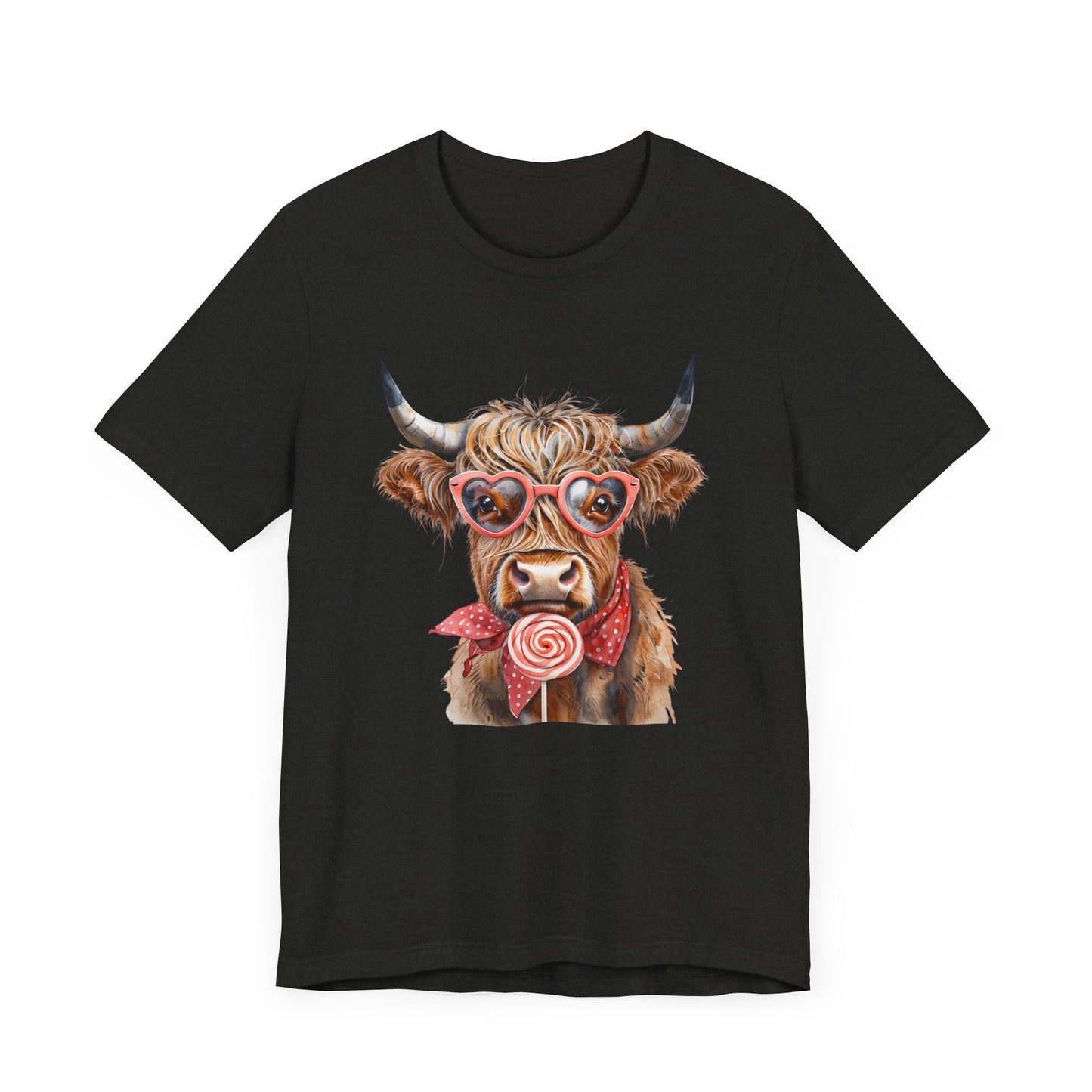 Highland Cow Valentine's Day Unisex Tee, Sucker, Sunglasses Lollipop Shirt, Funny Graphic T-Shirt, Gift for Her, Cow Lover Top