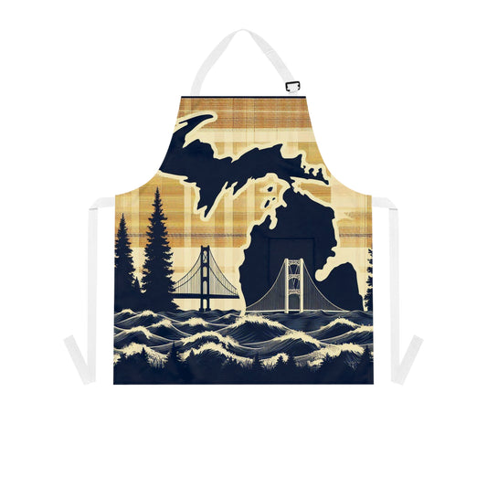 Michigan State Apron - Mackinac Bridge Plaid Design, Upper Peninsula Kitchen Cooking, Great Lakes State, Gift for Chef, Cooking Apron for