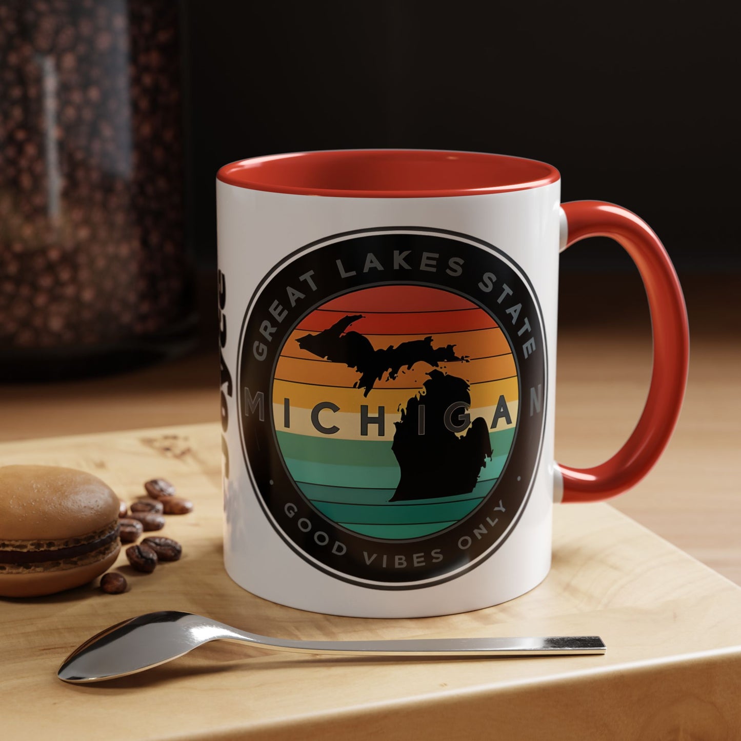 Michigan Accent Coffee Mug, Great Lakes State Cup, Personalized Gift for Michiganders, Camping, Boating, Good Vibes Only