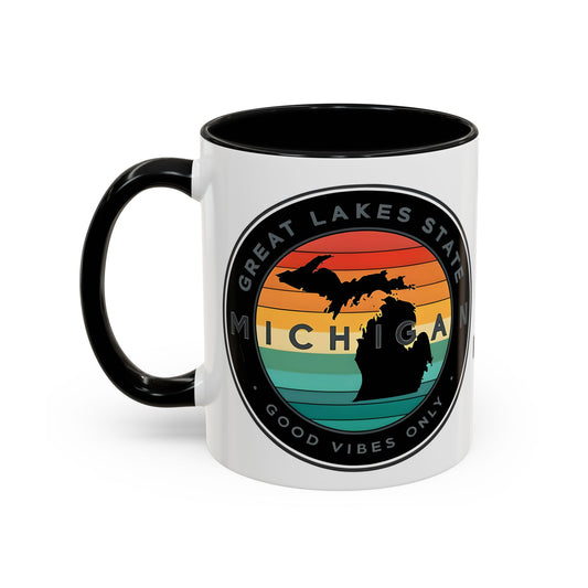 Michigan Accent Coffee Mug, Great Lakes State Cup, Personalized Gift for Michiganders, Camping, Boating, Good Vibes Only
