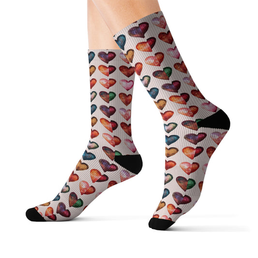 Colorful Ombre Heart Sublimation Socks Valentines, Valentine's Day Gift, Gift for Her, Heart Print Socks, Unique Socks, Colorful Gradient