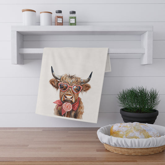 Valentine's Tea Towels, Country Kitchen Decor, Farmhouse Highland Cow Dish Towels - Kitchen Towels, Valentine's Day Gift, Farmhouse Decor,