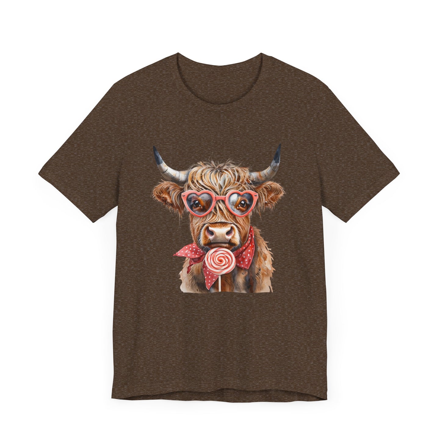Highland Cow Valentine's Day Unisex Tee, Sucker, Sunglasses Lollipop Shirt, Funny Graphic T-Shirt, Gift for Her, Cow Lover Top
