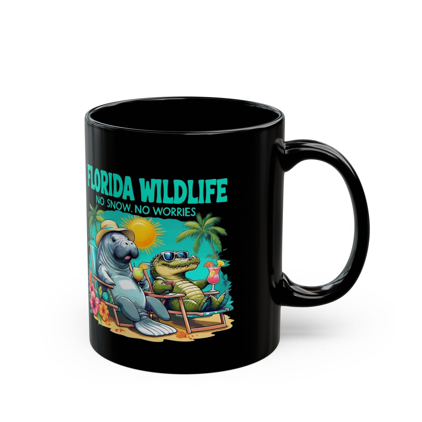 Mug, Florida Wildlife Manatee Alligator Cocktails Beach Chairs No Snow, Tropical Mug, Coastal Mug, Animal Lover Gift, Summer Vibes,