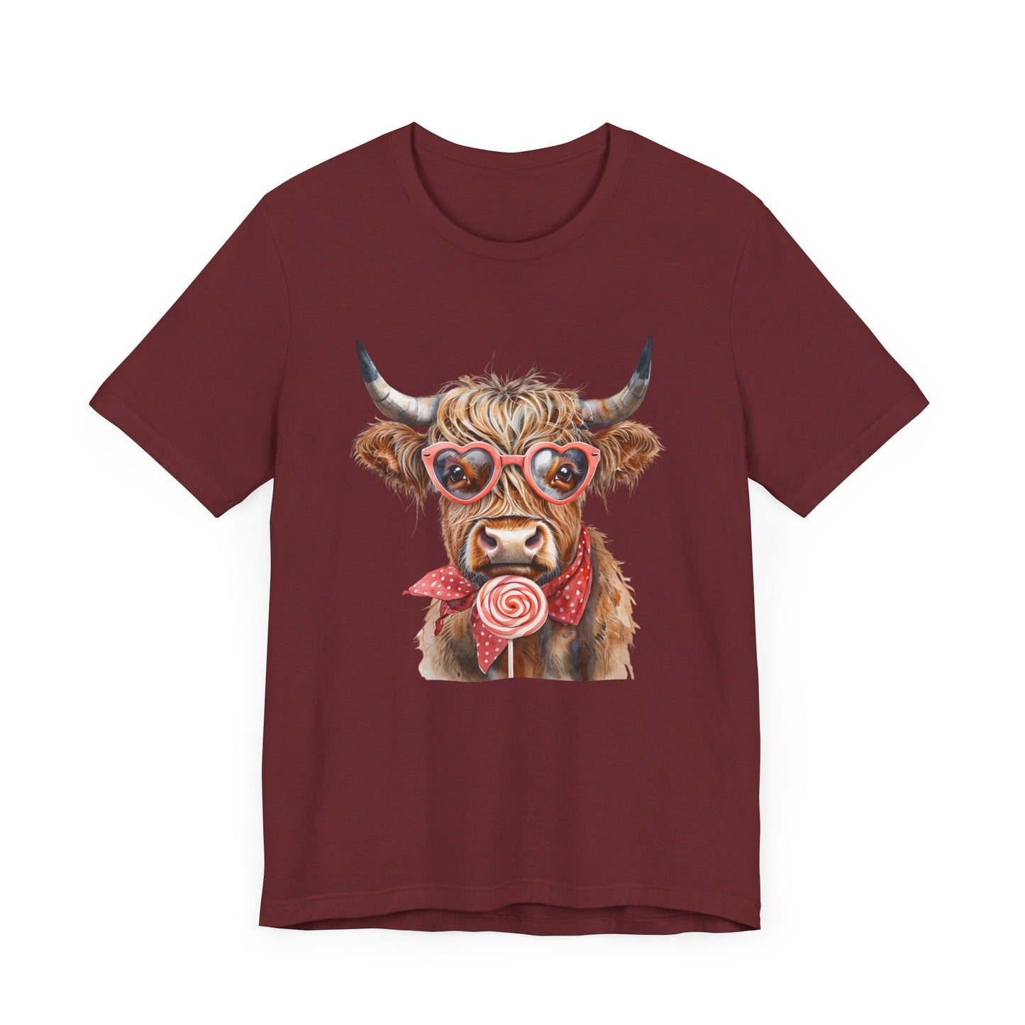 Highland Cow Valentine's Day Unisex Tee, Sucker, Sunglasses Lollipop Shirt, Funny Graphic T-Shirt, Gift for Her, Cow Lover Top
