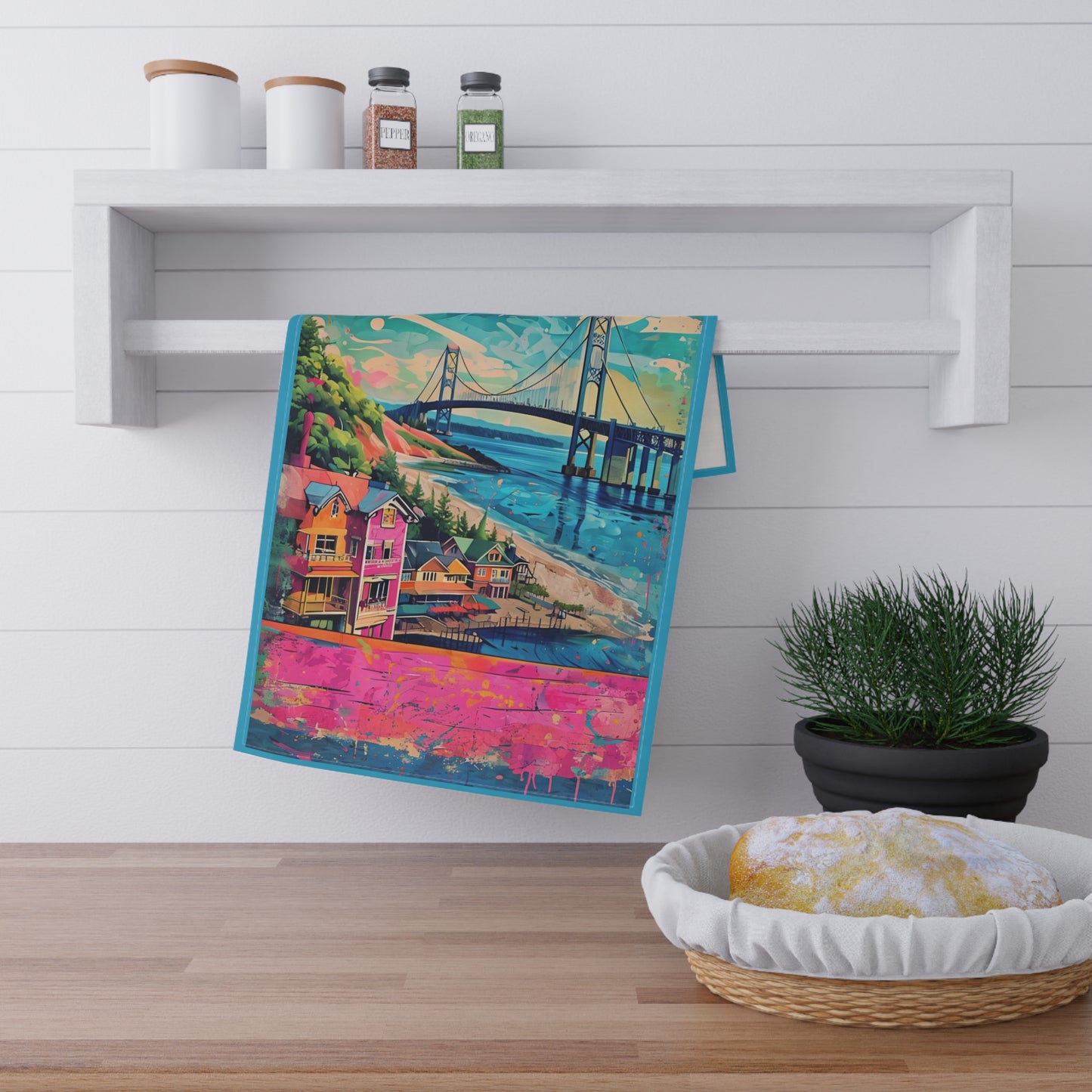 Mackinac Island, My Island By The Straits, Straits of Mackinac Tea Towels (cotton, poly), Mackinac Bridge, Michigan, Great Lakes, Kitchen
