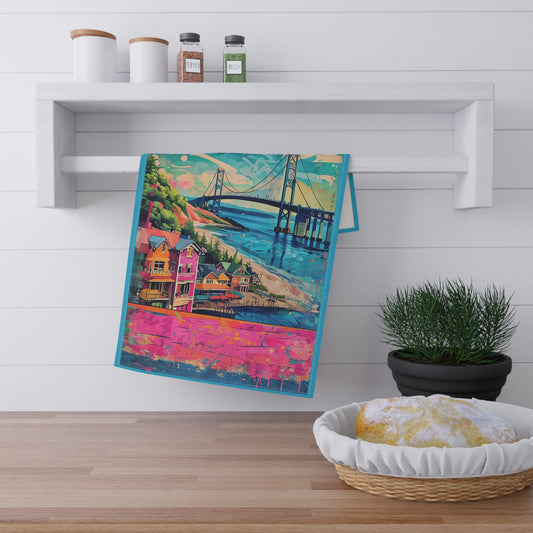 Mackinac Island, My Island By The Straits, Straits of Mackinac Tea Towels (cotton, poly), Mackinac Bridge, Michigan, Great Lakes, Kitchen