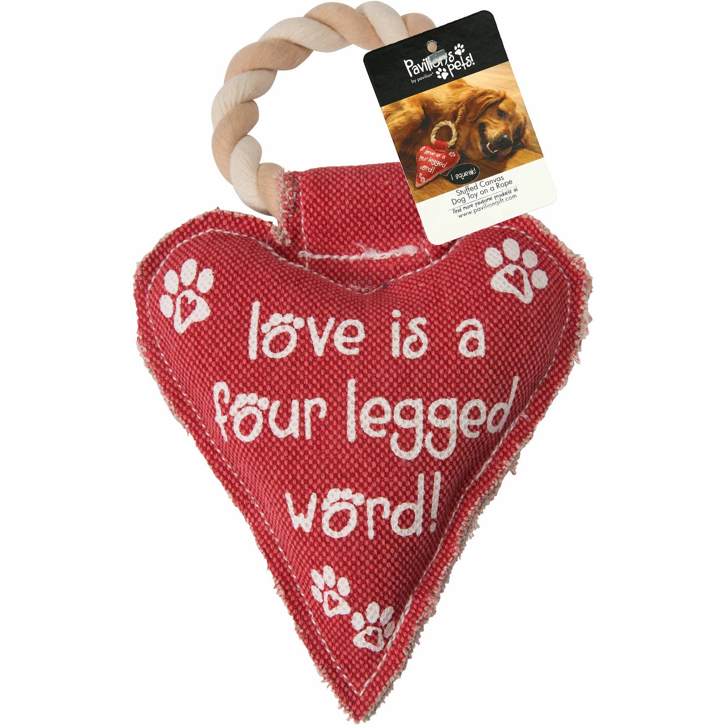 Heart Love - 10" Canvas Dog Toy on Rope