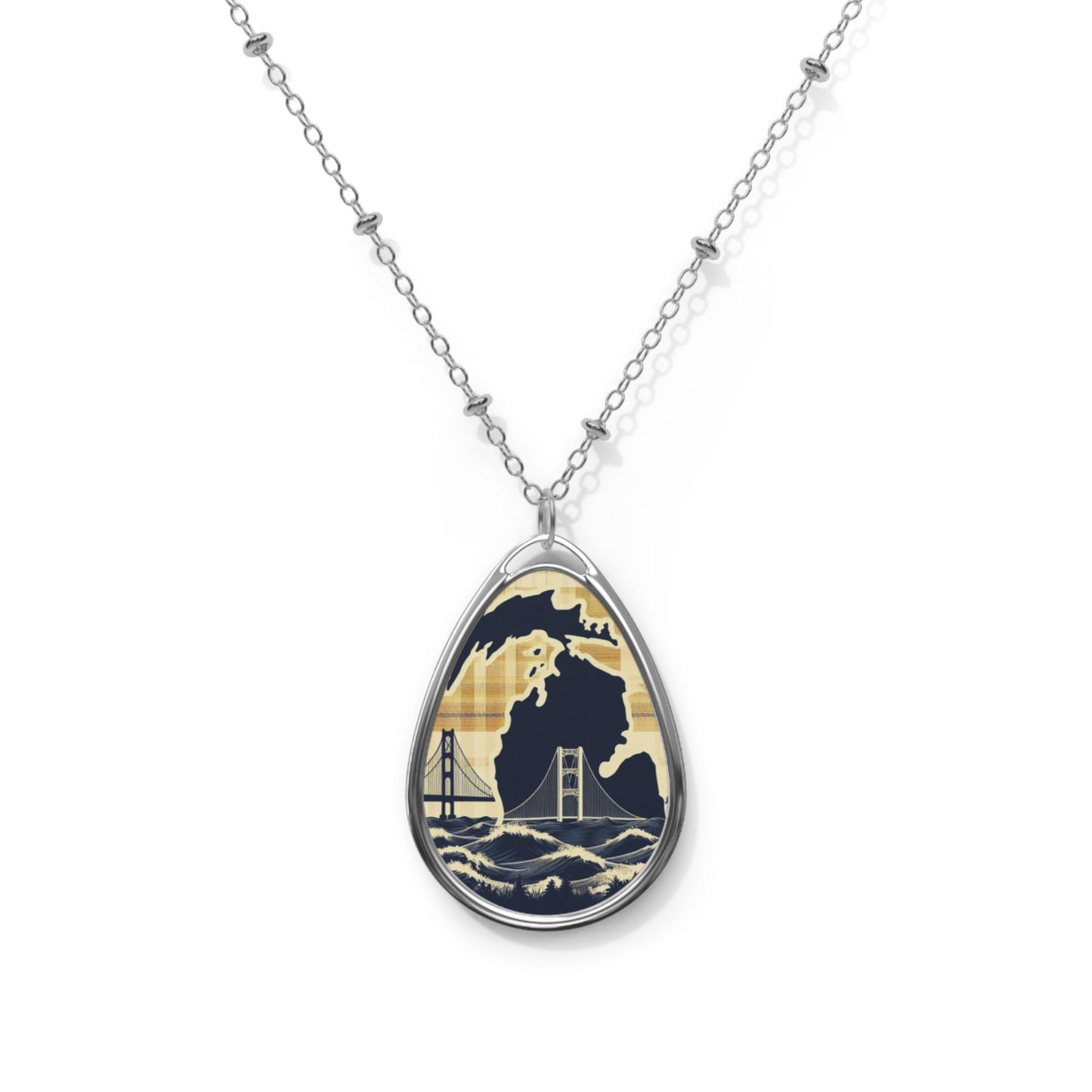 Necklace, Plaid Mackinac Bridge Michigan Great Lakes Upper Peninsula Mackinac Island, Mother's Day Valentine's Day Gift, Jewelry, Pendant,