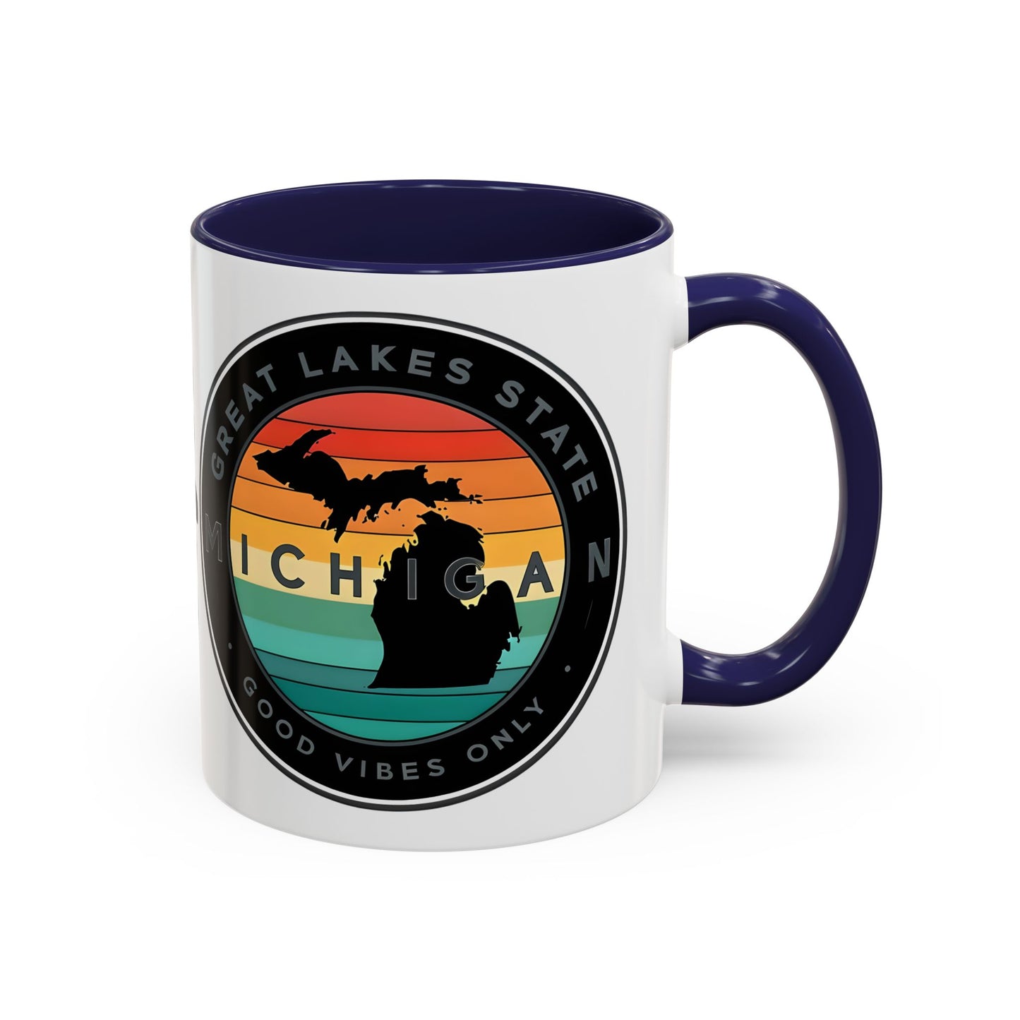 Michigan Accent Coffee Mug, Great Lakes State Cup, Personalized Gift for Michiganders, Camping, Boating, Good Vibes Only