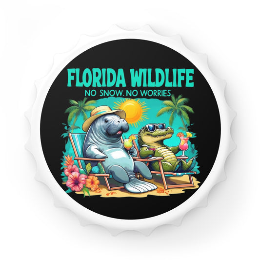 Bottle Opener - Florida Retirement Wildlife Beach Theme, Alligator Man Cave Cocktails No Snow Manatee Snowbirds, Gift for Beach Lover,
