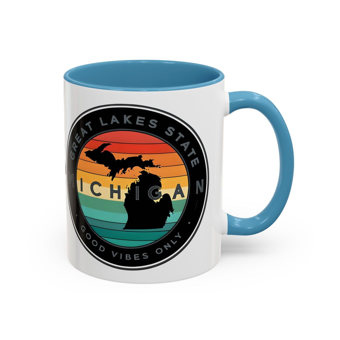 Michigan Accent Coffee Mug, Great Lakes State Cup, Personalized Gift for Michiganders, Camping, Boating, Good Vibes Only