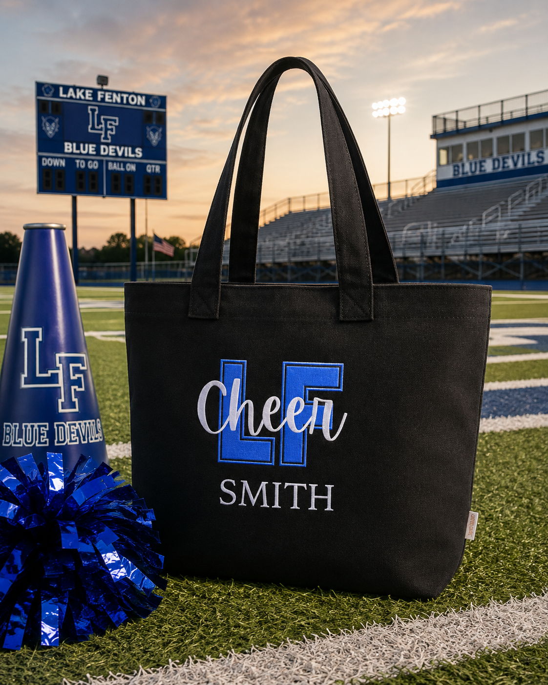 COMFORT COLORS EVERYDAY TOTE EMBROIDERED PERSONALIZED LAKE FENTON CHEER