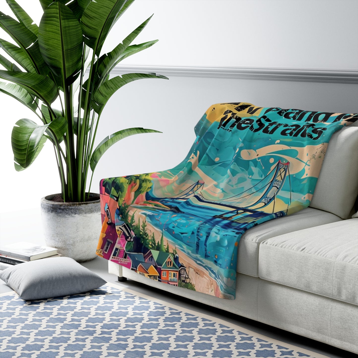 Sherpa Fleece Blanket, My Island By The Straits, Mackinac Island, Mackinac Bridge, Michigan - Cozy Home Decor, Travel Gift, Michigan