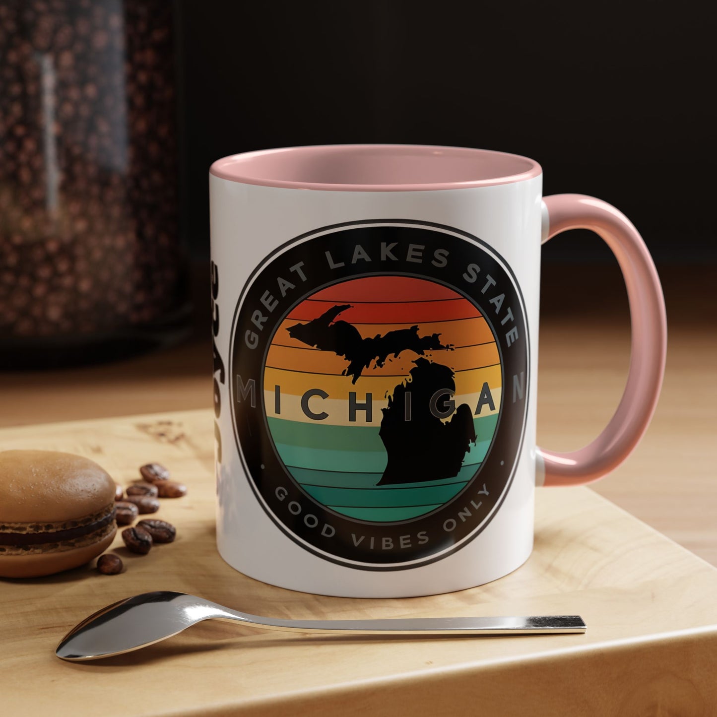 Michigan Accent Coffee Mug, Great Lakes State Cup, Personalized Gift for Michiganders, Camping, Boating, Good Vibes Only