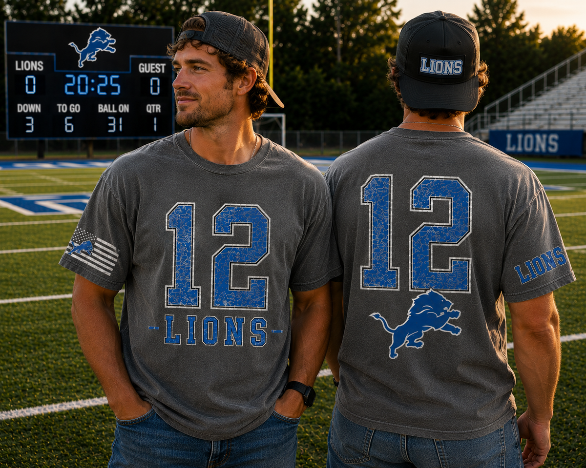 LIONS PERSONALIZED Number, Name, Team T-Shirt COMFORT COLORS SIZES S-4XL ADULT