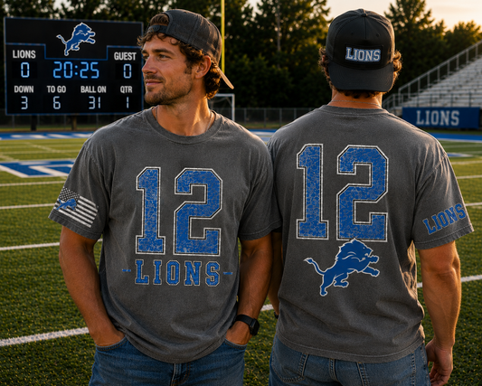 LIONS PERSONALIZED Number, Name, Team T-Shirt COMFORT COLORS SIZES S-4XL ADULT