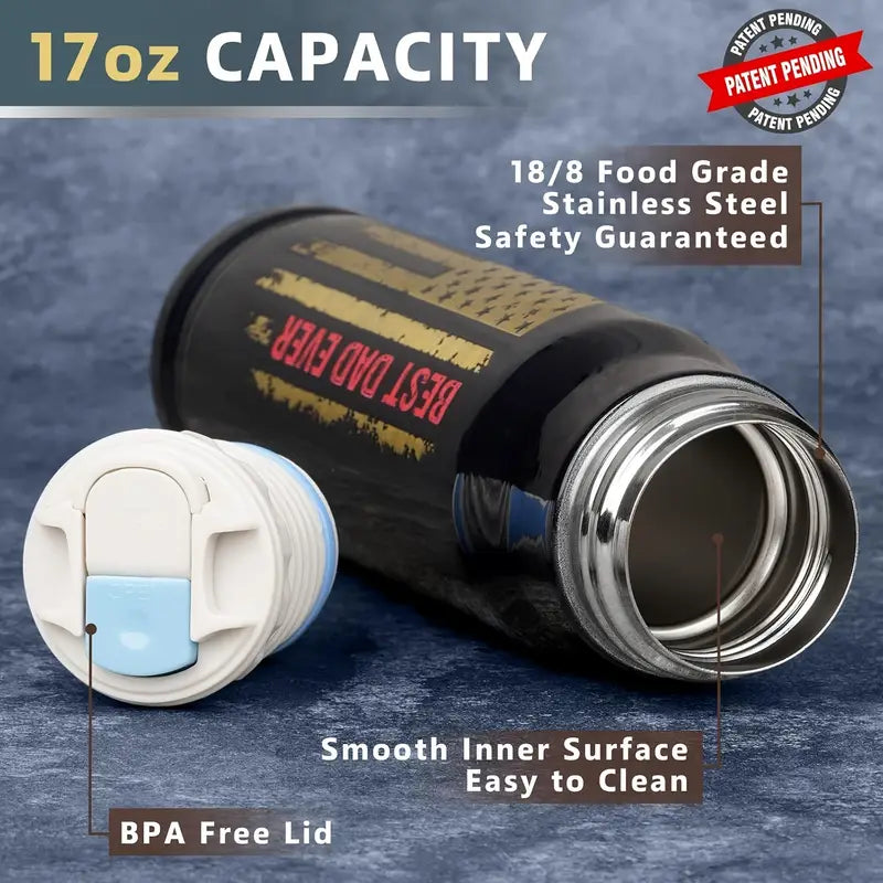 BEST DAD EVER Bullet Tumbler | 17oz Double-Wall Vacuum Stainless Steel Water Bottle for Hiking, Tactical Adventures & Traveling | Enthusiast Gifts, Rugged Ice Retention Design | Cool Father's Day Birthday Gifts for Men, Husband, Dad