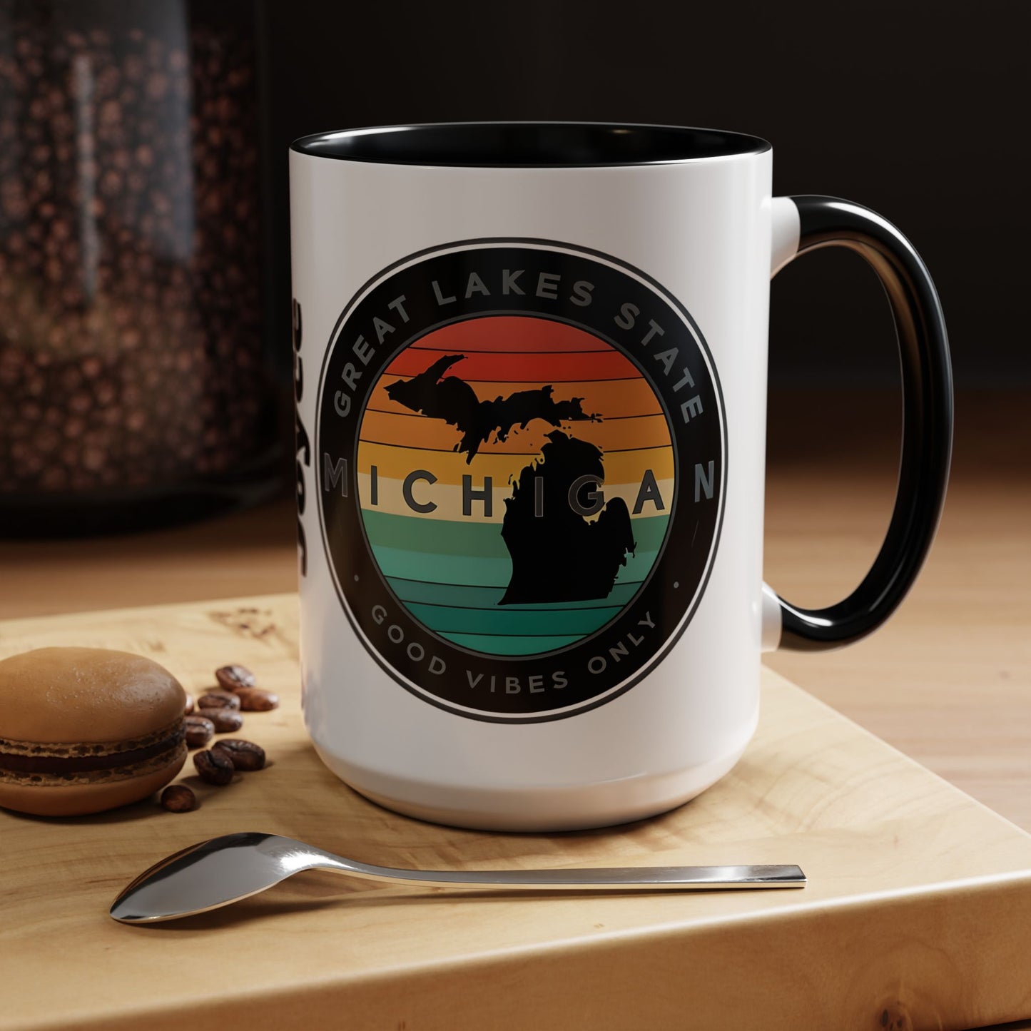 Michigan Accent Coffee Mug, Great Lakes State Cup, Personalized Gift for Michiganders, Camping, Boating, Good Vibes Only