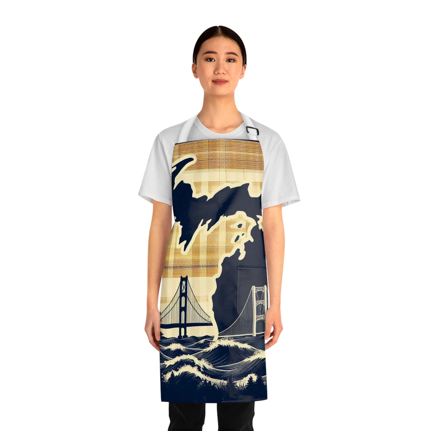 Michigan State Apron - Mackinac Bridge Plaid Design, Upper Peninsula Kitchen Cooking, Great Lakes State, Gift for Chef, Cooking Apron for
