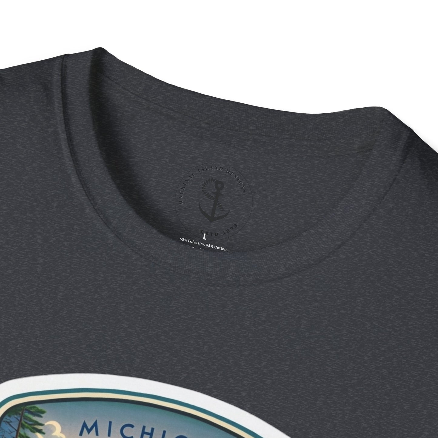 Michigan Mackinac Bridge Unisex Softstyle T-Shirt, Upper Peninsula Souvenir Gift Tee, Great Lakes Travel Shirt, Michigan Bridge Graphic Tee