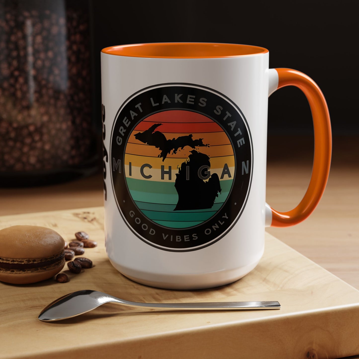 Michigan Accent Coffee Mug, Great Lakes State Cup, Personalized Gift for Michiganders, Camping, Boating, Good Vibes Only