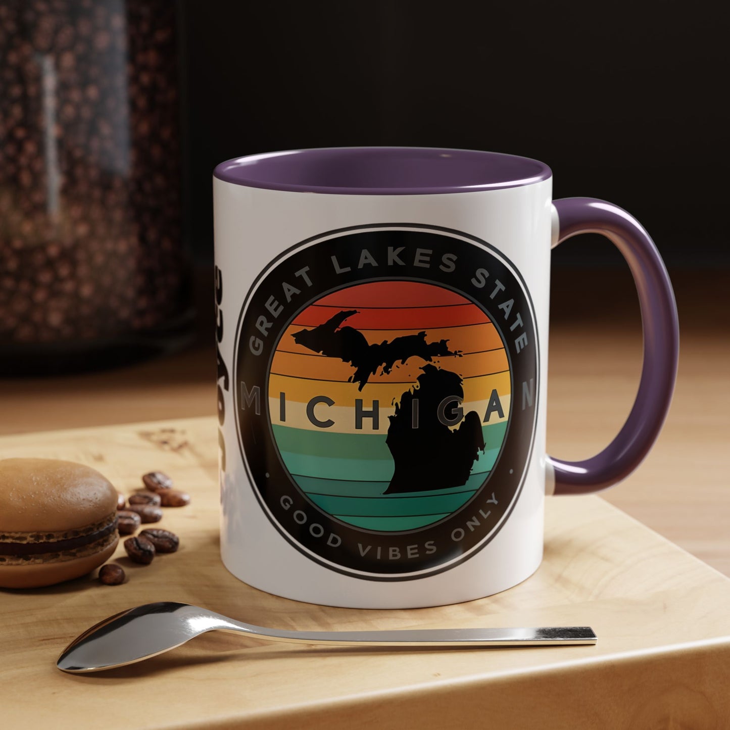 Michigan Accent Coffee Mug, Great Lakes State Cup, Personalized Gift for Michiganders, Camping, Boating, Good Vibes Only
