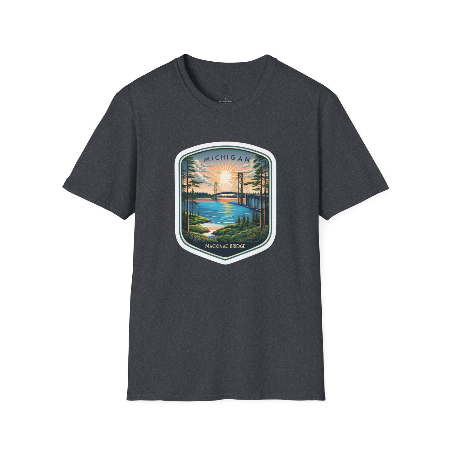 Michigan Mackinac Bridge Unisex Softstyle T-Shirt, Upper Peninsula Souvenir Gift Tee, Great Lakes Travel Shirt, Michigan Bridge Graphic Tee