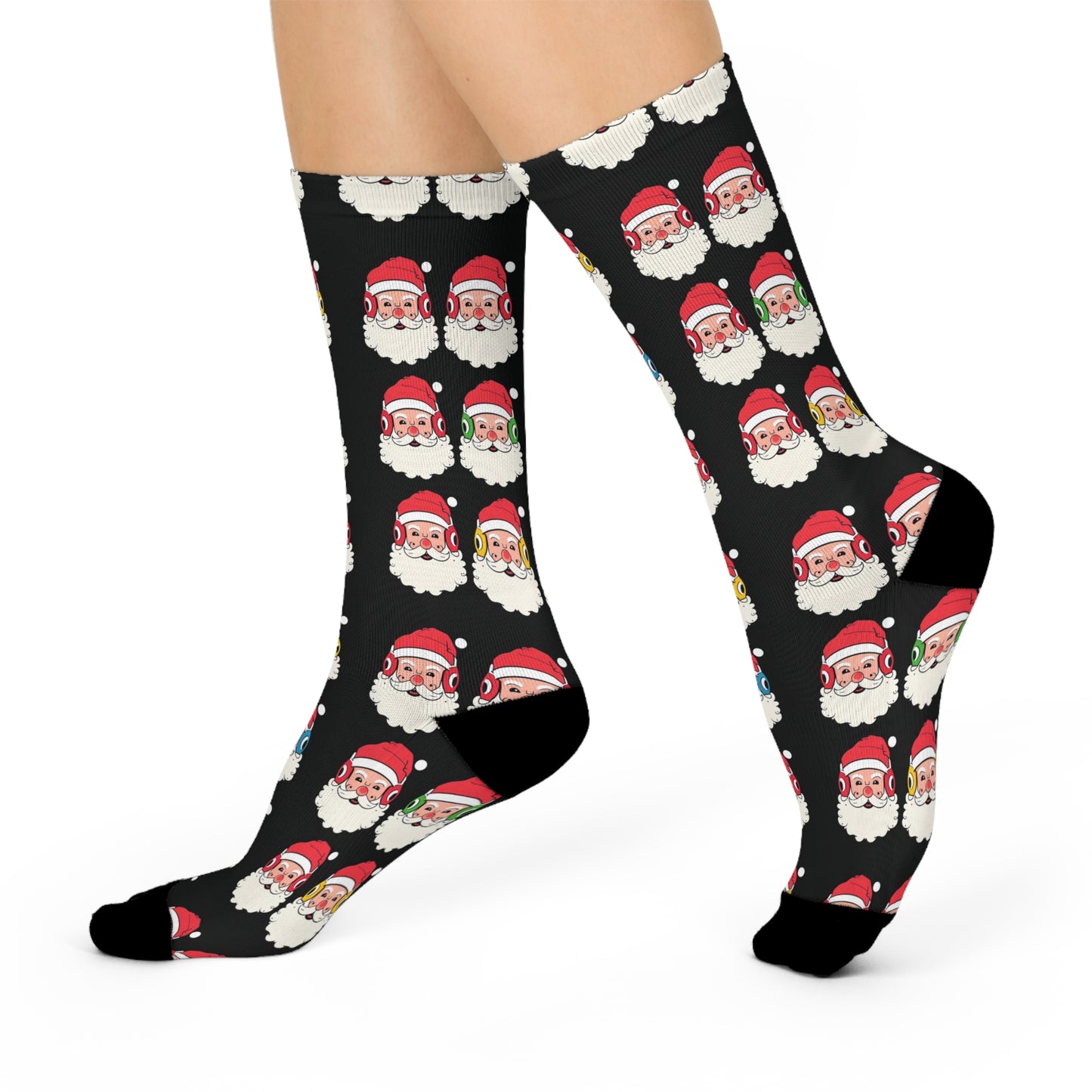 Santa Face Wrestling Head Gear Cushioned Crew Socks - Festive Christmas Holiday Sock, Wrestling Team, Youth Wrestling