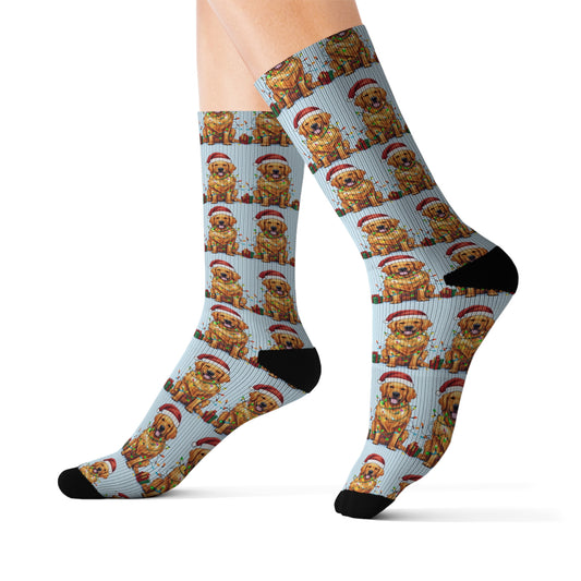 Golden Retriever Christmas Sublimation Socks, Funny Funky Socks, Stocking Stuffers, Gifts for Golden Retriever Lovers, Cozy Socks