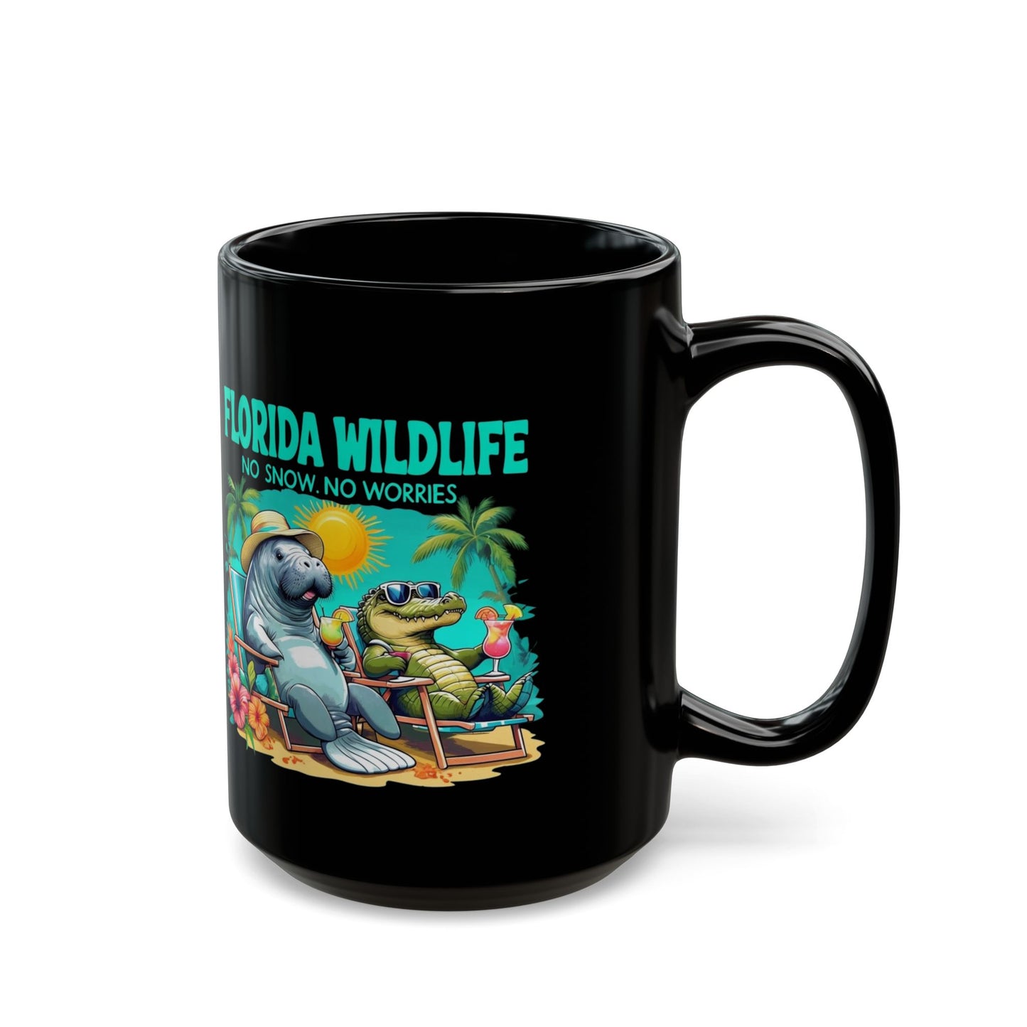 Mug, Florida Wildlife Manatee Alligator Cocktails Beach Chairs No Snow, Tropical Mug, Coastal Mug, Animal Lover Gift, Summer Vibes,
