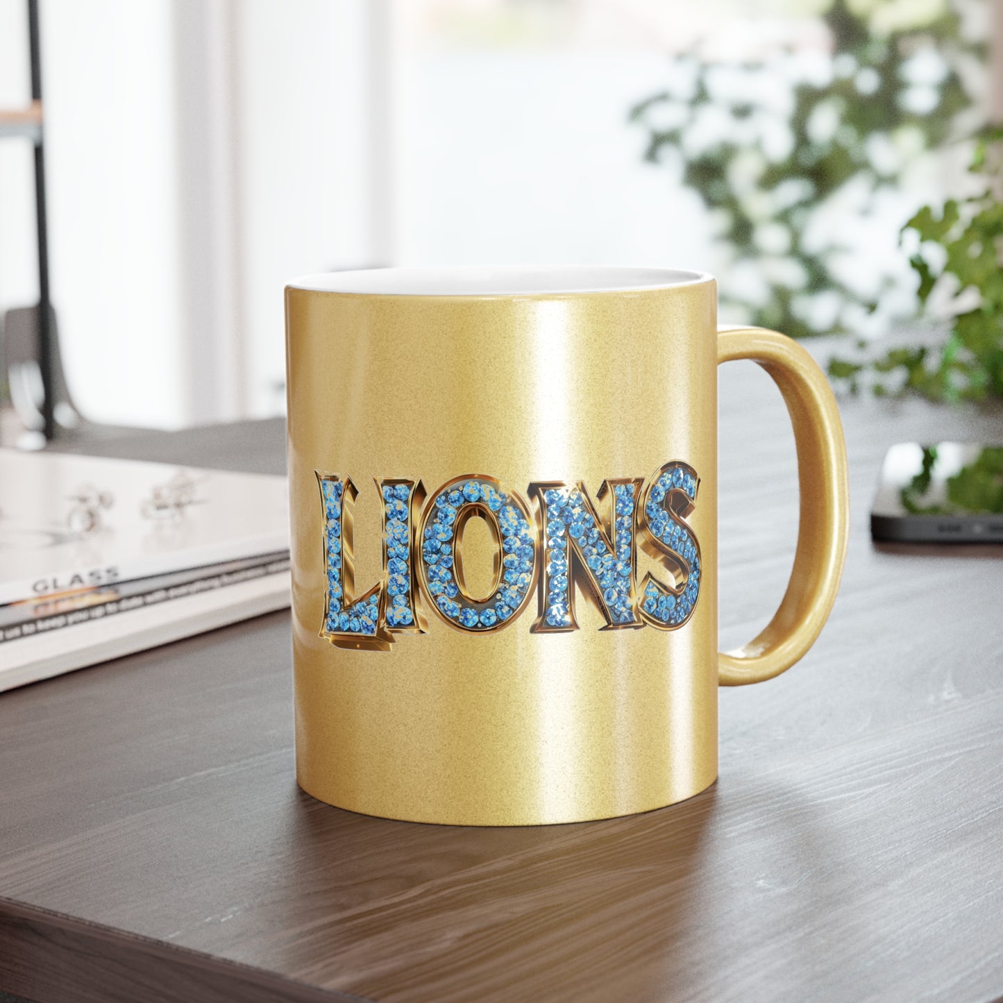Metallic Mug — 'Willy' & Jewel-Style 'Lio' Silver/Gold Accent Ceramic Cup